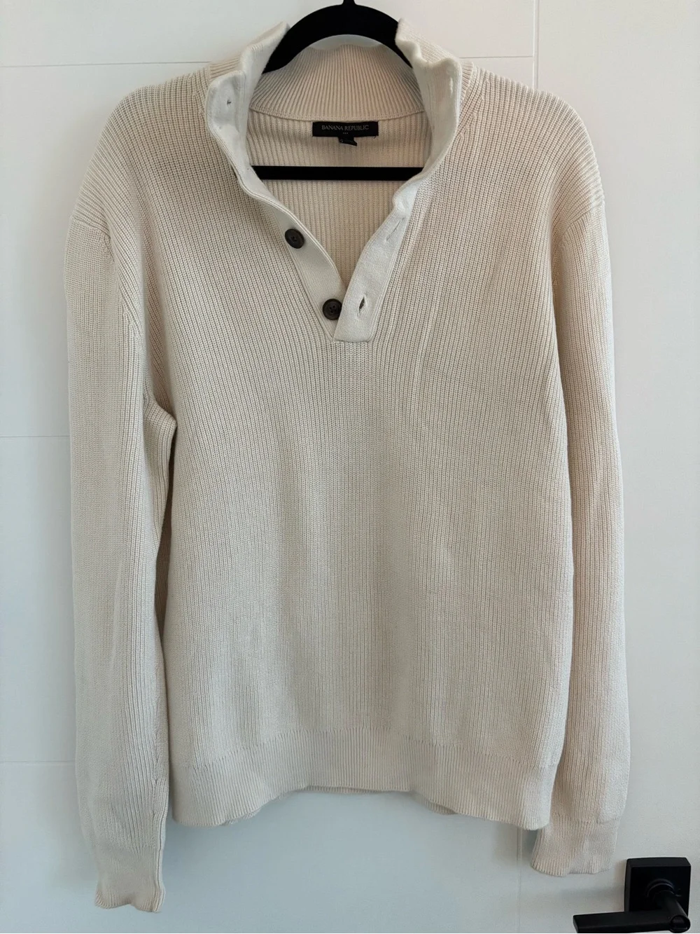 Banana Republic Men's Cream Ribbed Button-Neck Turtleneck Sweater 100% Cotton